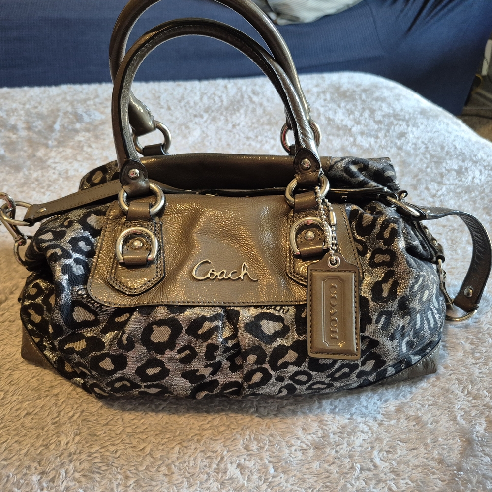 Coach Leopard Print Handbag - Black and Gray